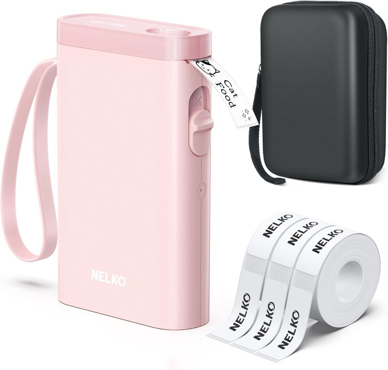 Nelko Label Maker Machine with Tape, P21 Bluetooth Label Printer with 3 Tapes & Case, Wireless Mini Label Makers with Multiple Templates Icon Font Custom for School Office Home, Pink - Image 1